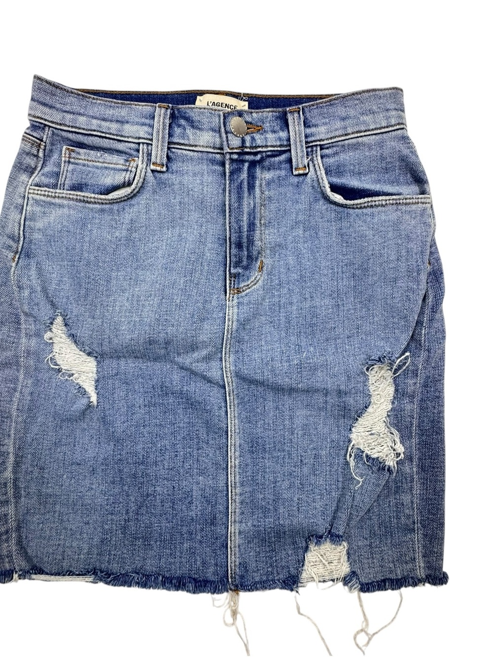 L'Agence Manuela Blue Distressed Denim Jean Mini Skirt Size 24